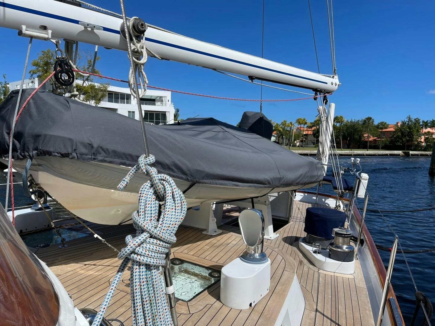 a boat with a satellite dish on it aboard SUNDAY MORNING Yacht for Sale