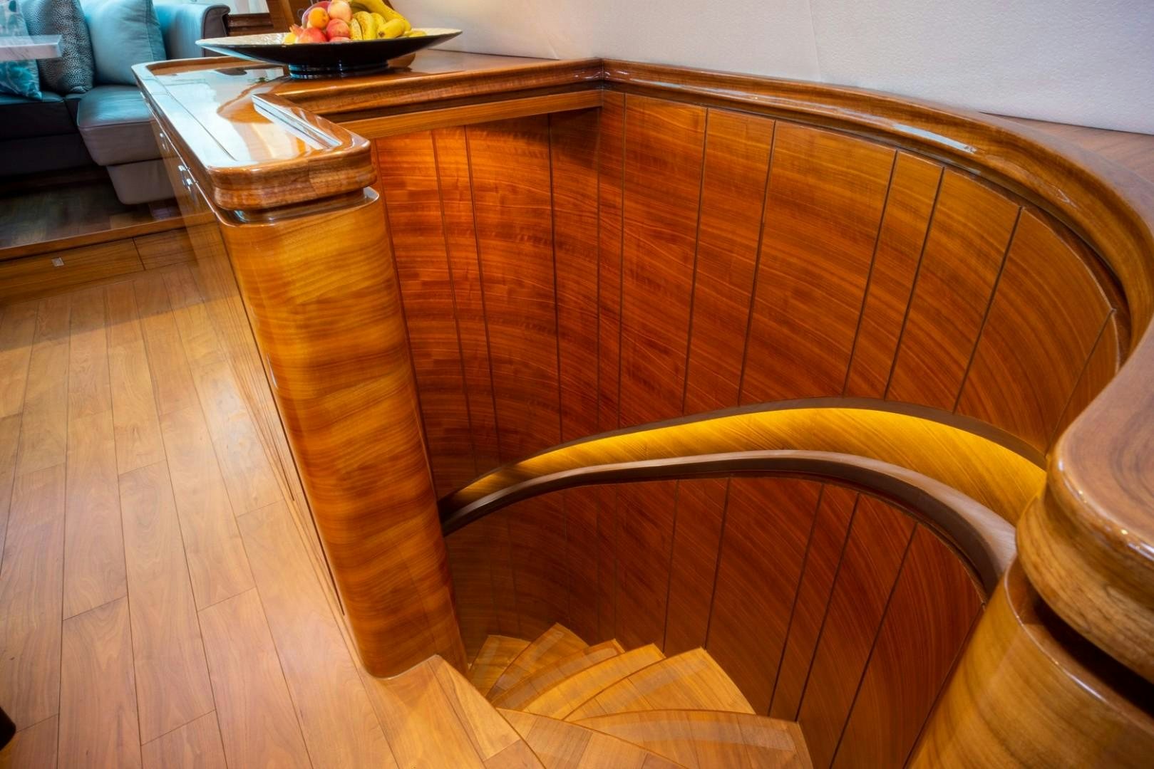 a wooden coffee table aboard IN THE ZONE Yacht for Sale