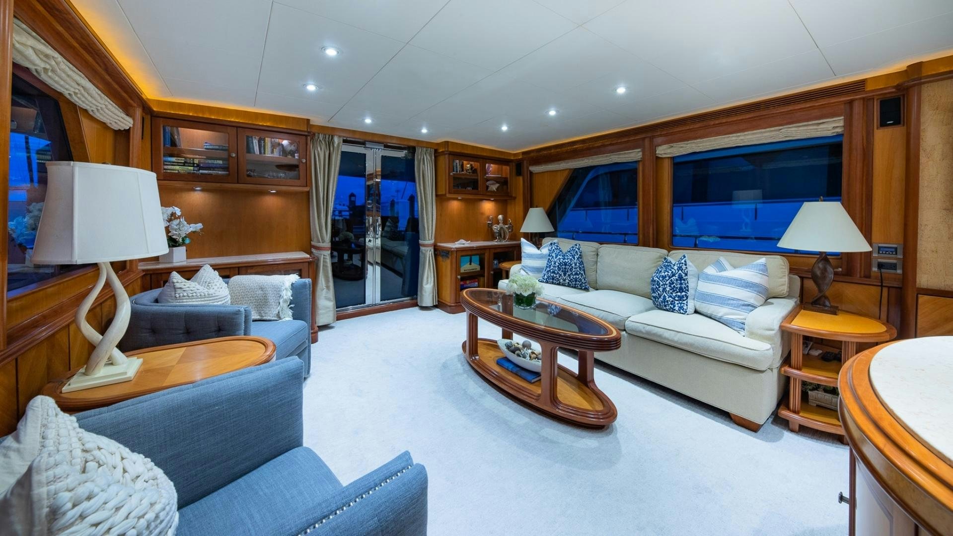 a living room with a large bed aboard MAGICAL DAYS Yacht for Sale