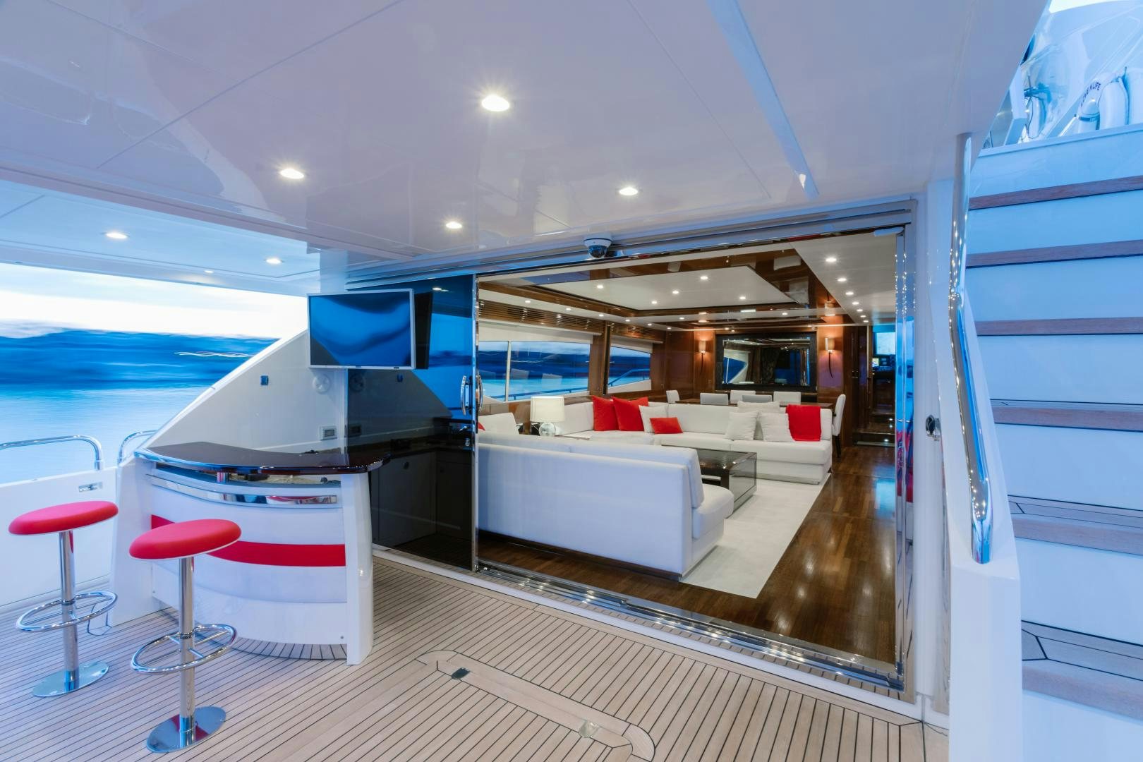 a room with a table and chairs aboard LOVE N LIFE Yacht for Sale