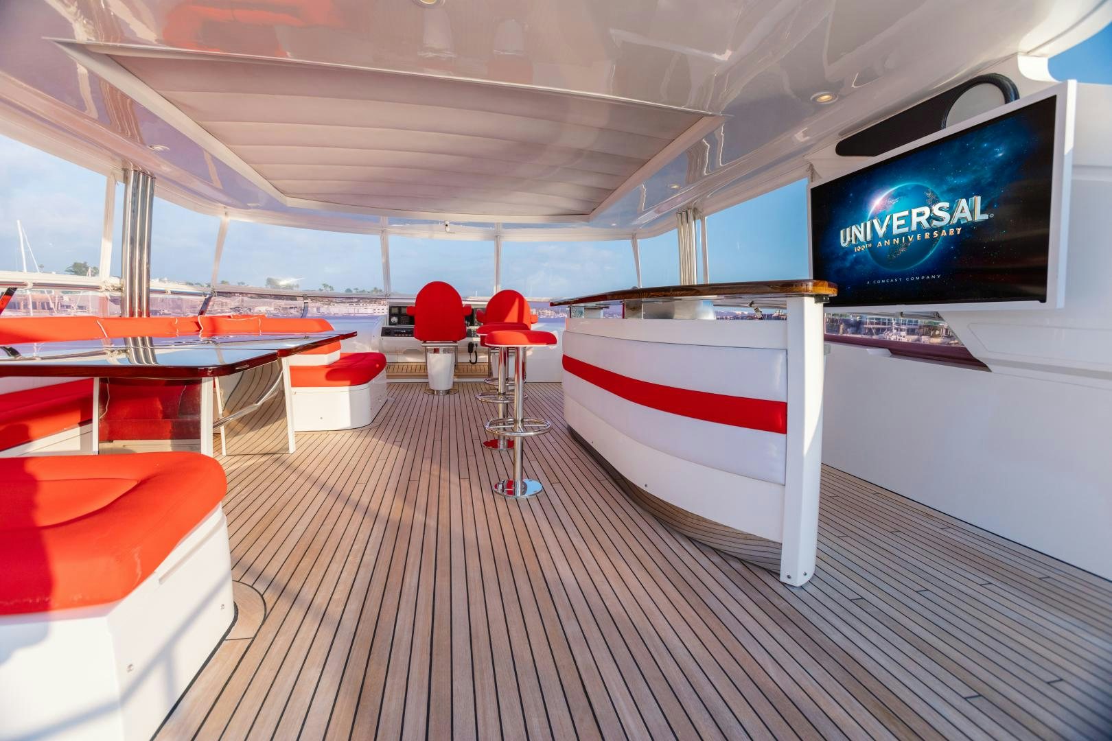 a room with a large screen aboard LOVE N LIFE Yacht for Sale