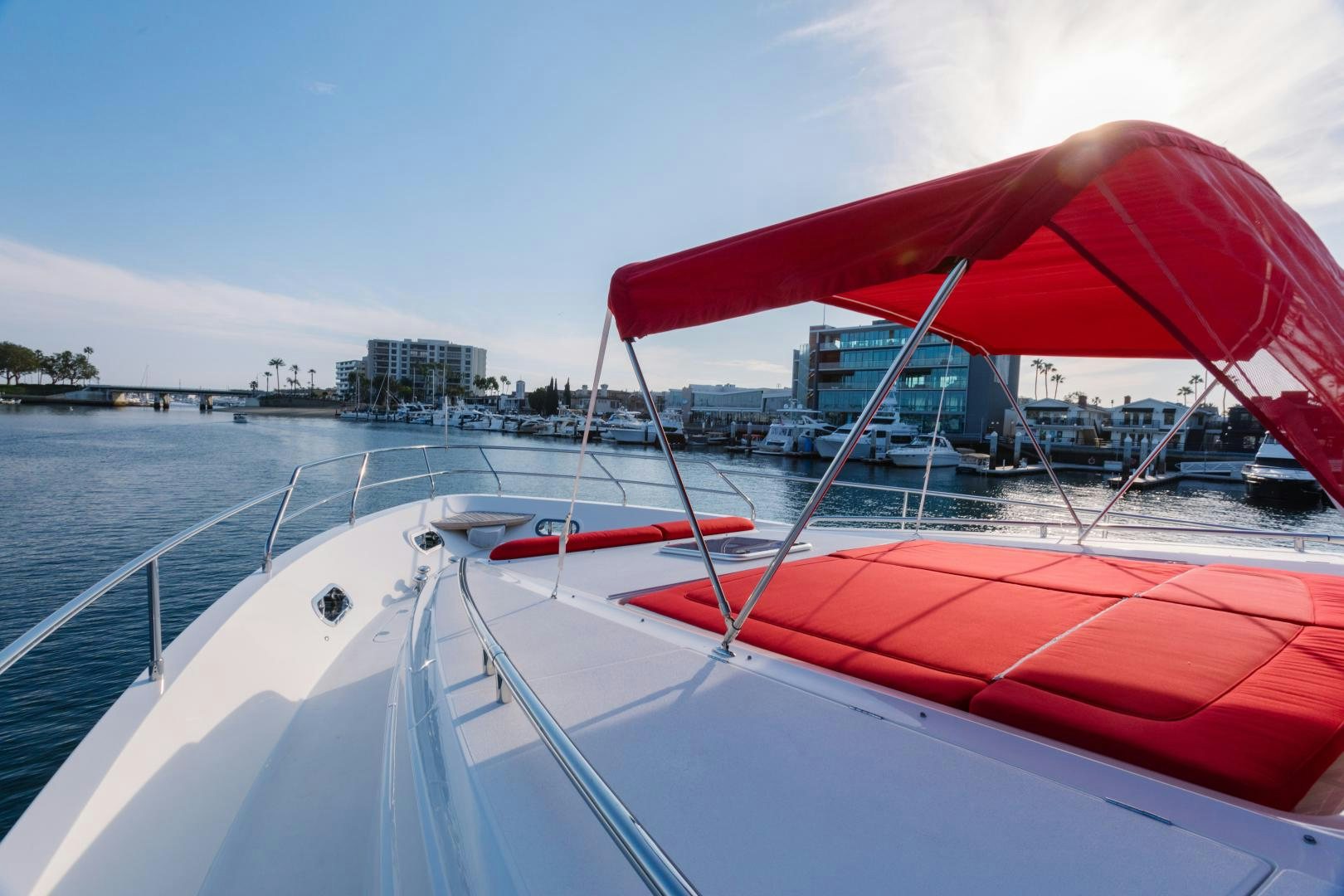 a red sailboat on a white surface aboard LOVE N LIFE Yacht for Sale