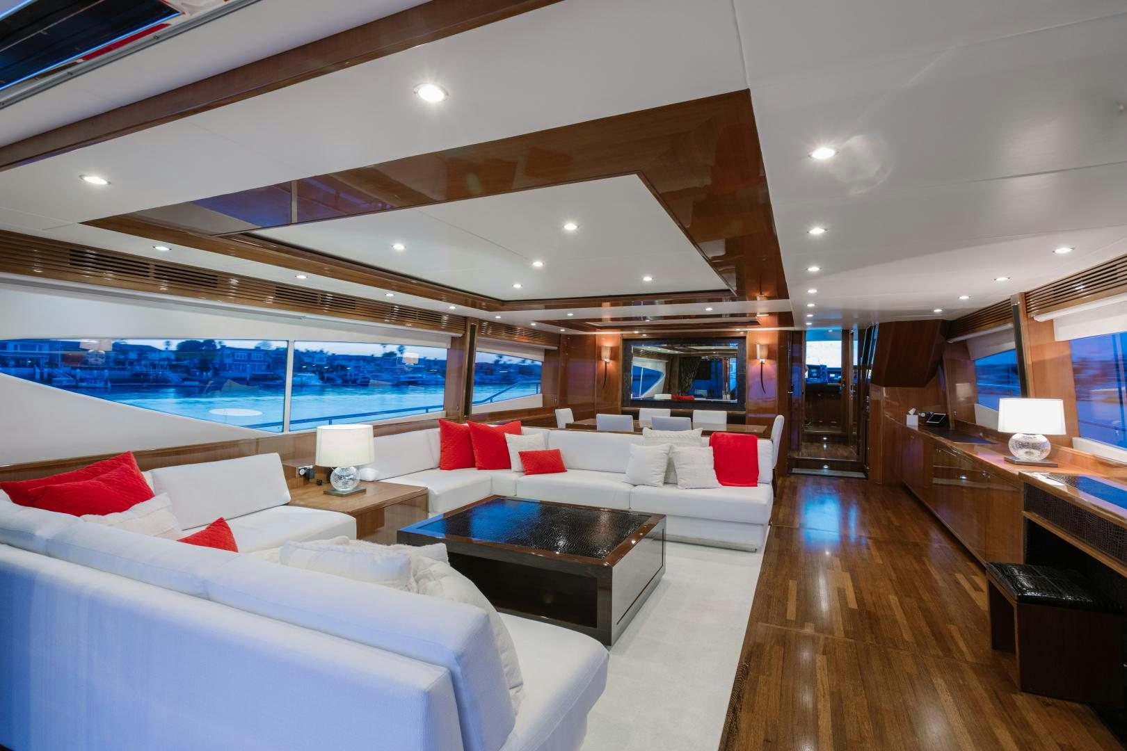 a room with a large bed and a table aboard LOVE N LIFE Yacht for Sale