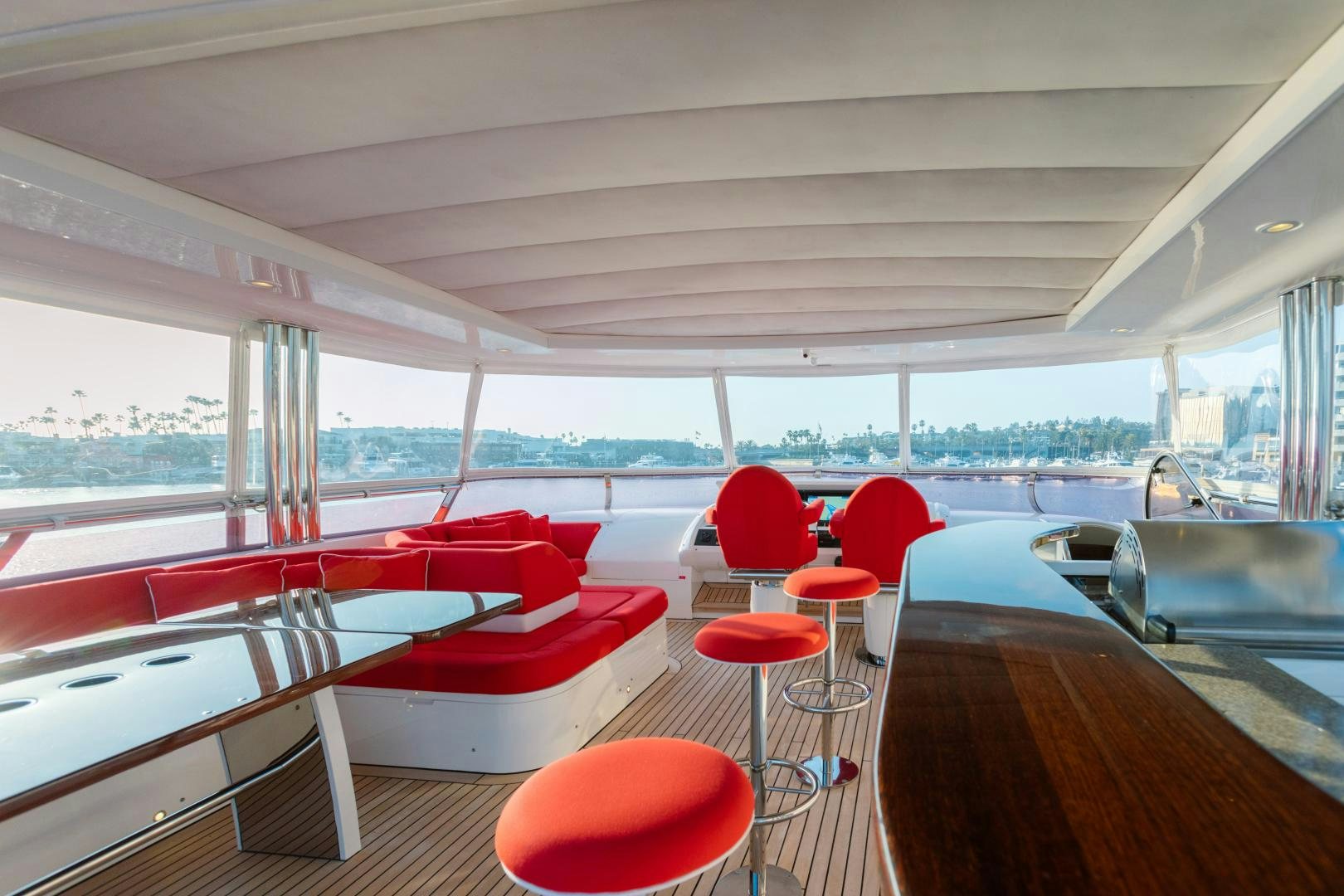 a boat with red seats aboard LOVE N LIFE Yacht for Sale