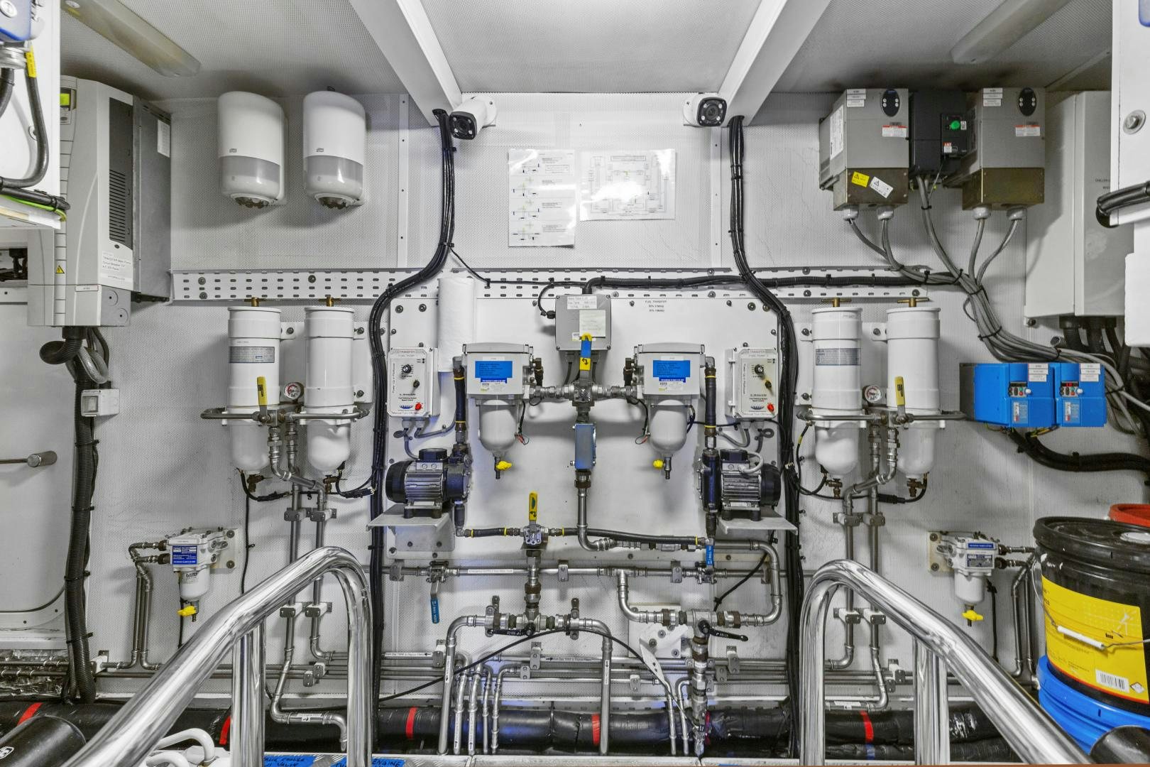 a room with several pipes and tubes aboard LOVE N LIFE Yacht for Sale