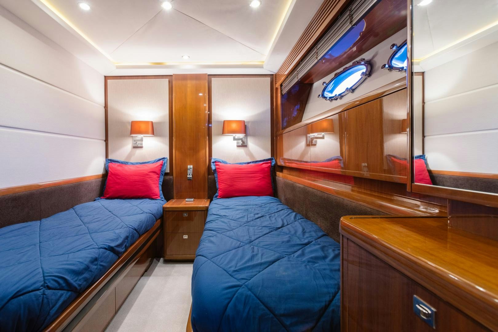 a room with a couple beds aboard LOVE N LIFE Yacht for Sale