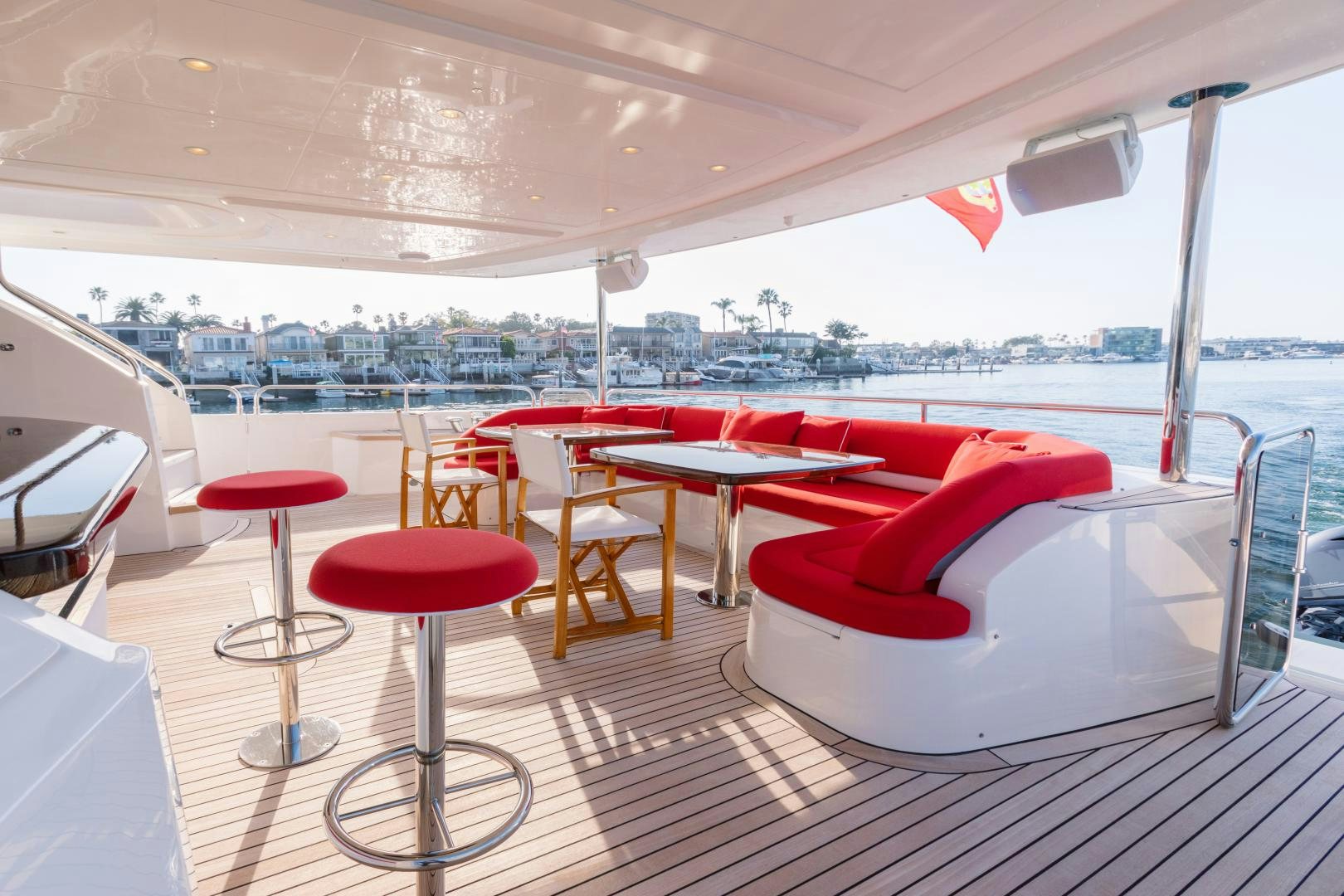 a boat with red seats aboard LOVE N LIFE Yacht for Sale