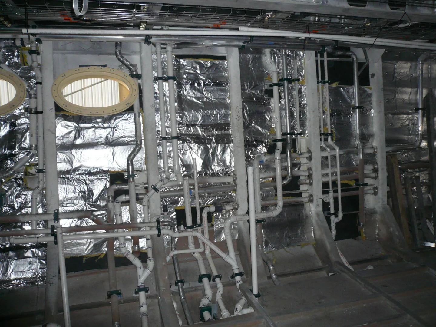 a room with pipes and tubes aboard T 056 UNDER CONSTRUCTION Yacht for Sale