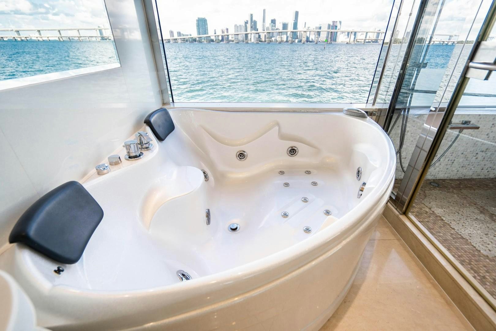 a sink with a window view aboard PRIVILEGE Yacht for Sale
