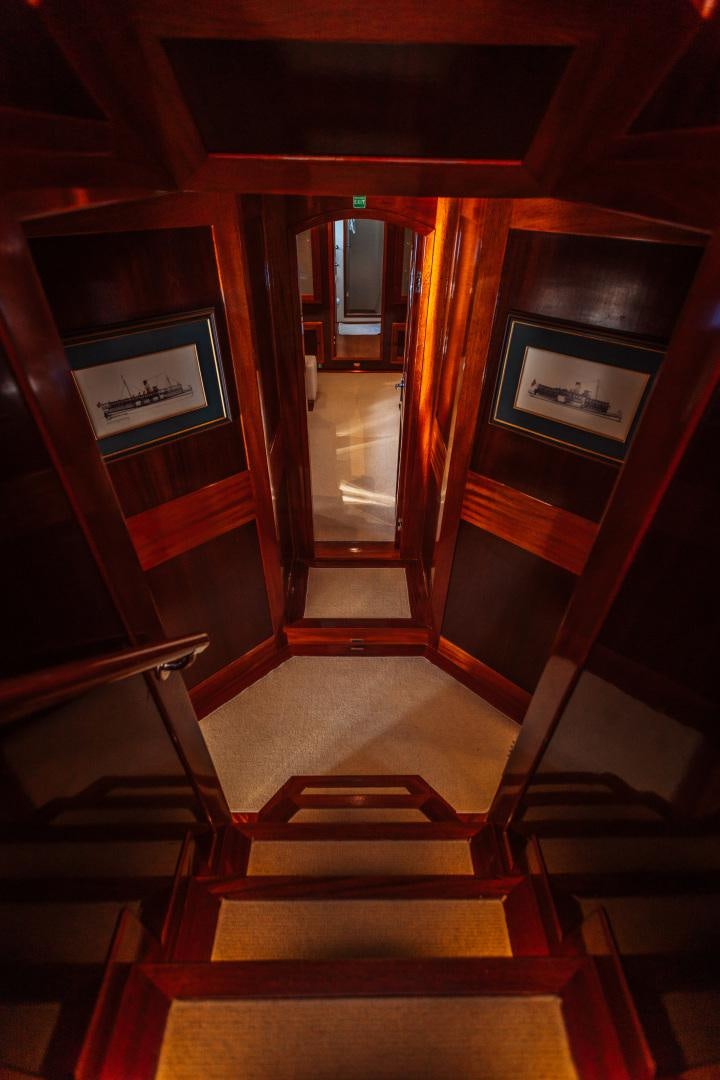 a red door with a black frame aboard LARIMAR Yacht for Sale
