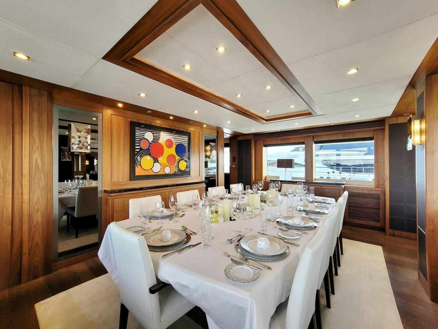 a dining table set for a meal aboard ACACIA Yacht for Sale