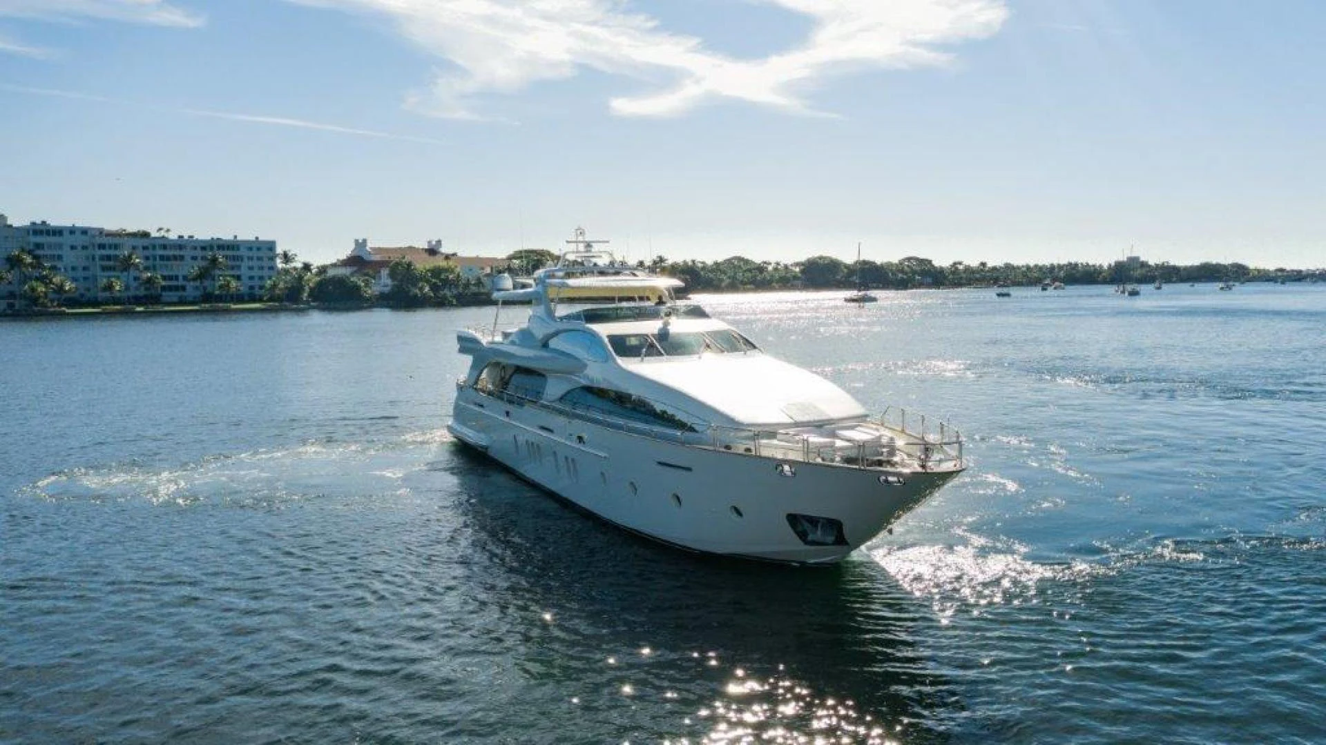 a white boat on the water aboard NYHAVEN Yacht for Sale