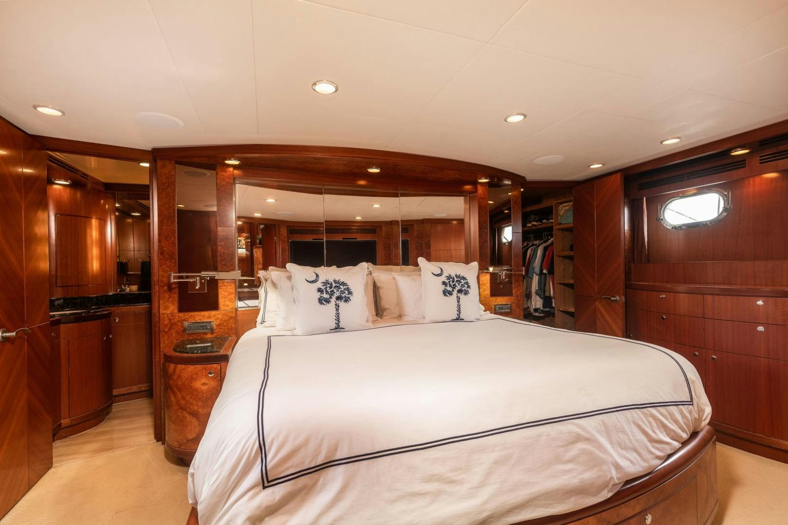 a bed in a room aboard LADY GIGI Yacht for Sale