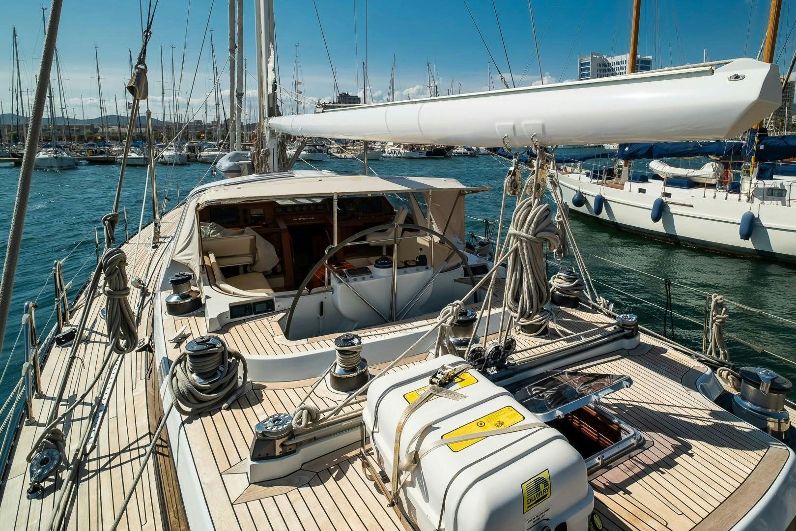 a boat docked at a pier aboard ARQUIMEDES Yacht for Sale