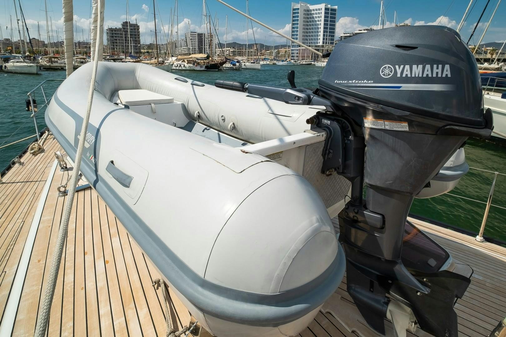 a boat on a deck aboard ARQUIMEDES Yacht for Sale