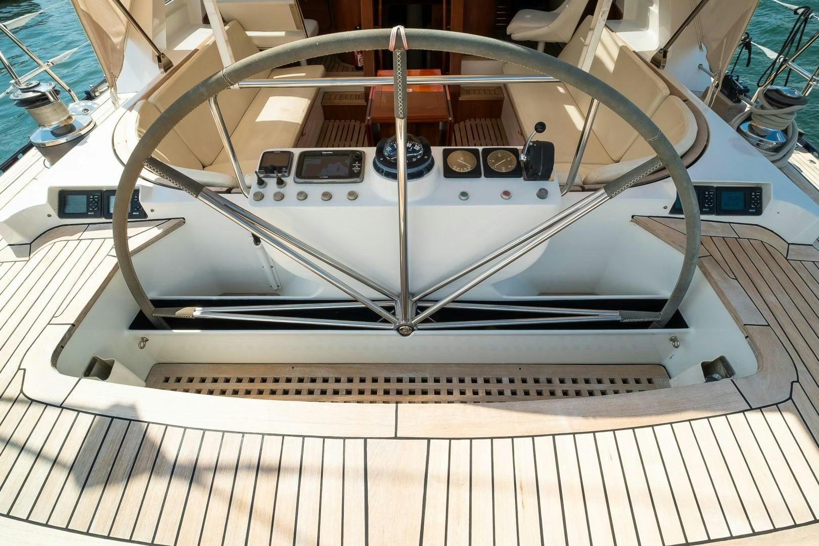 a white boat on a stand aboard ARQUIMEDES Yacht for Sale