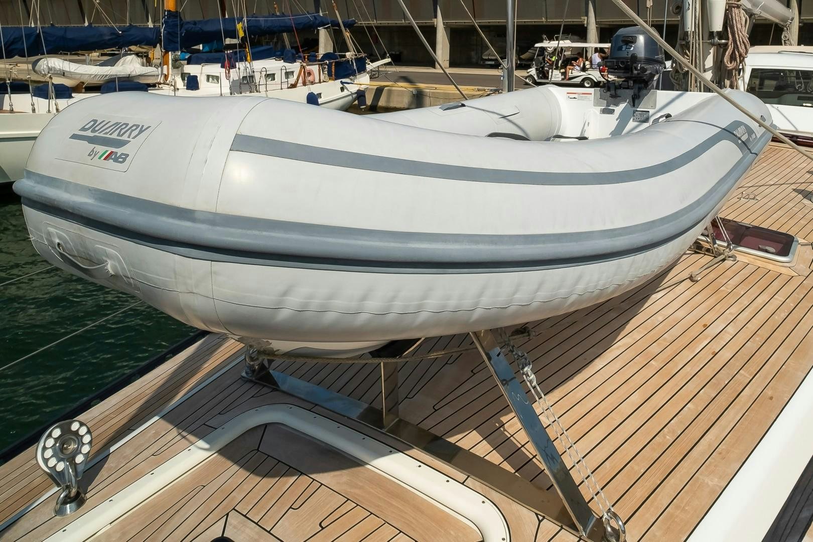 a boat on a deck aboard ARQUIMEDES Yacht for Sale