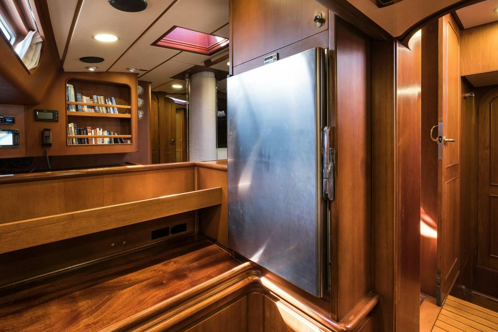 a large metal cabinet in a room aboard ARQUIMEDES Yacht for Sale