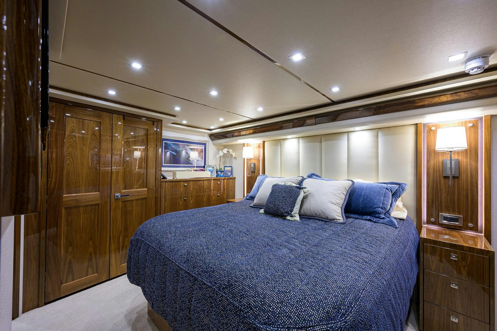 a bed in a room aboard Renegade Yacht for Sale