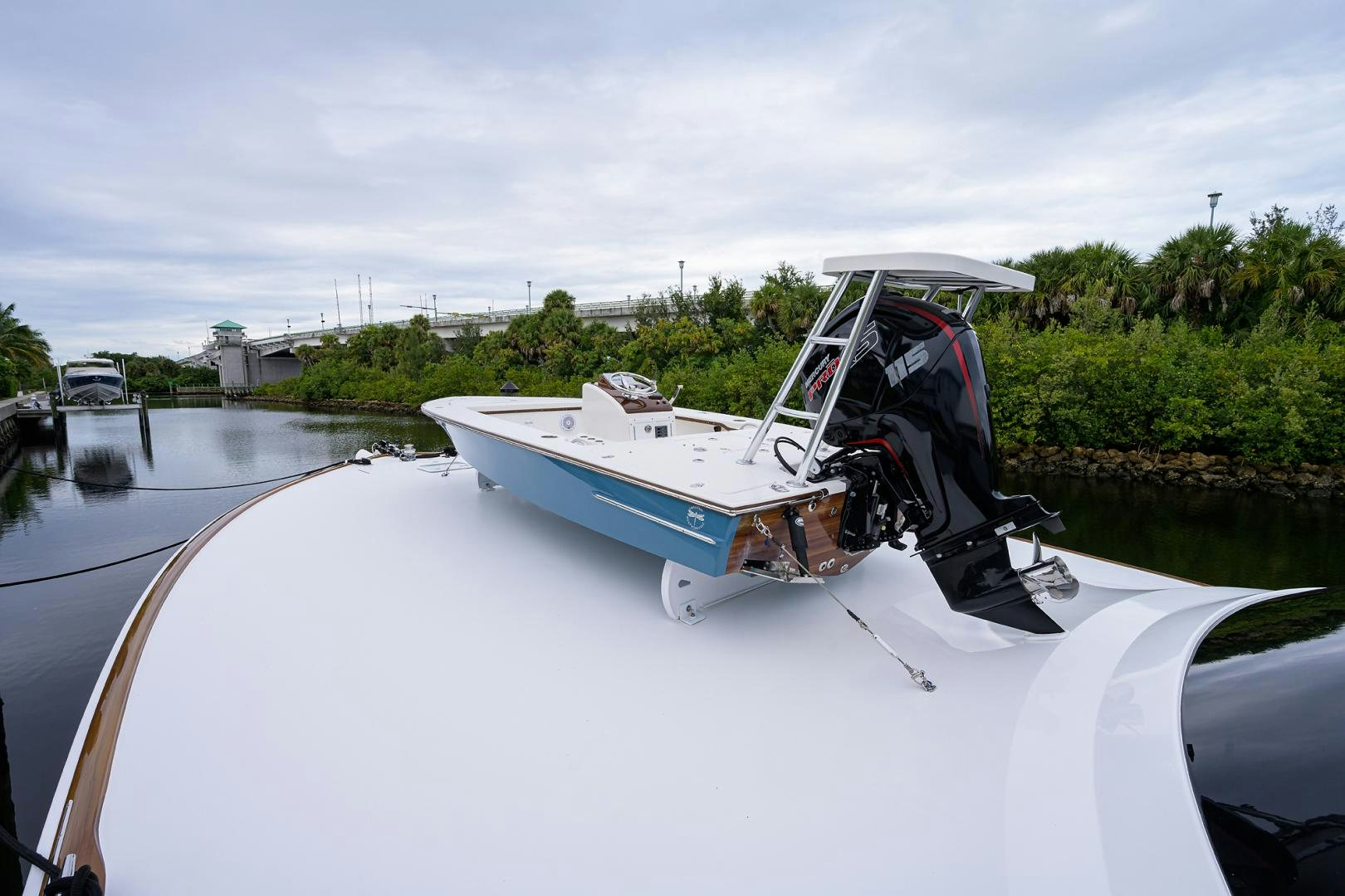 a boat with a satellite dish on it aboard Renegade Yacht for Sale