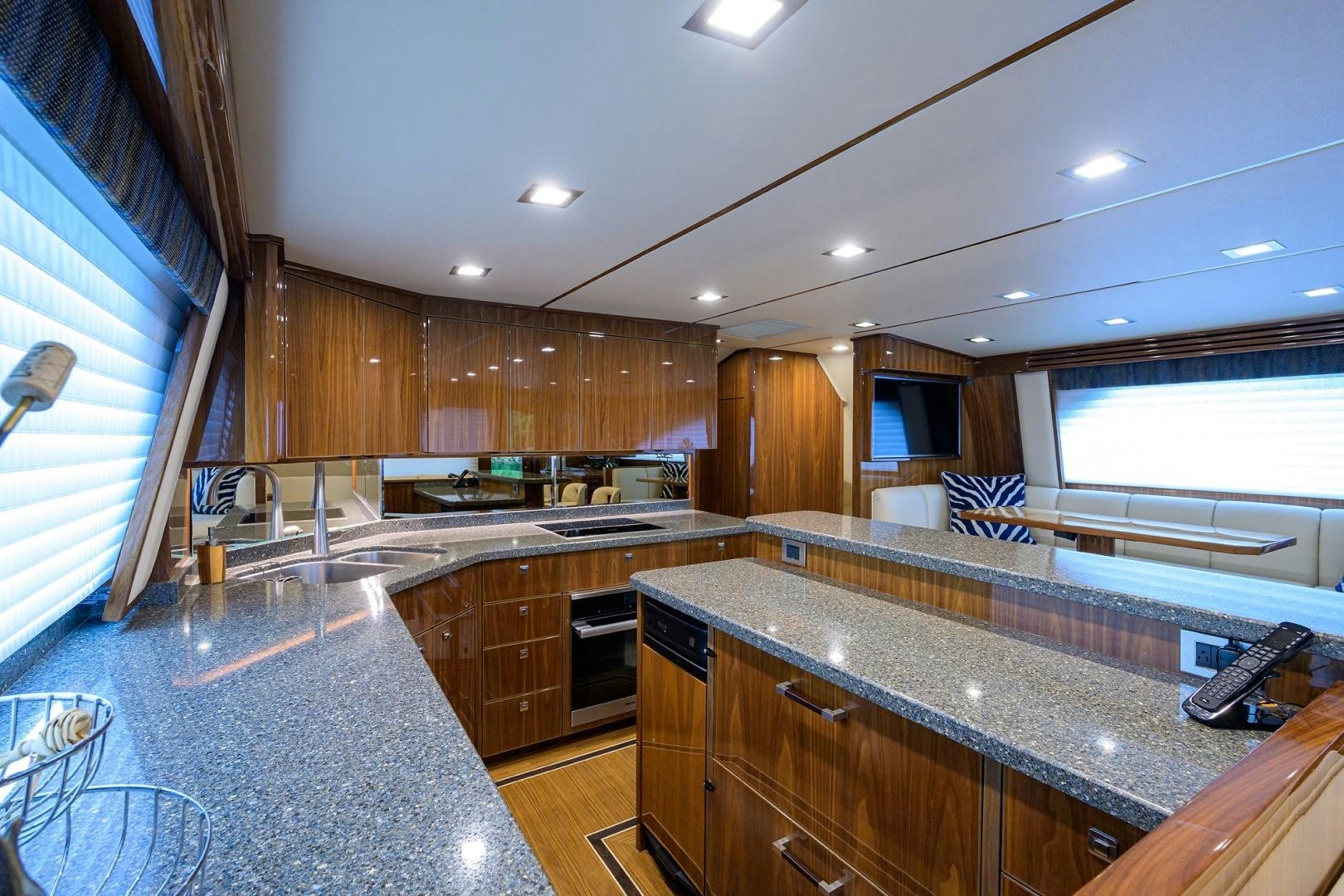 a large kitchen with granite counter tops aboard Renegade Yacht for Sale