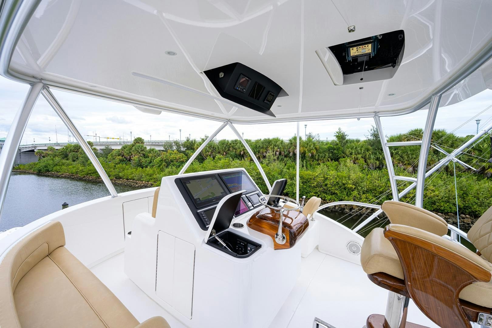 inside of a white car aboard Renegade Yacht for Sale