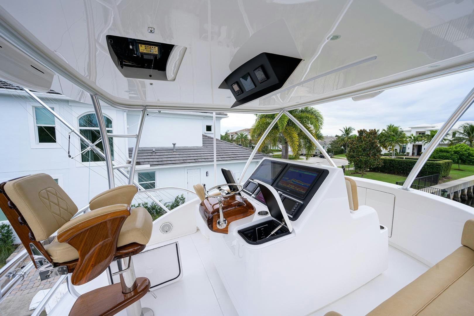 inside of a white tent aboard Renegade Yacht for Sale