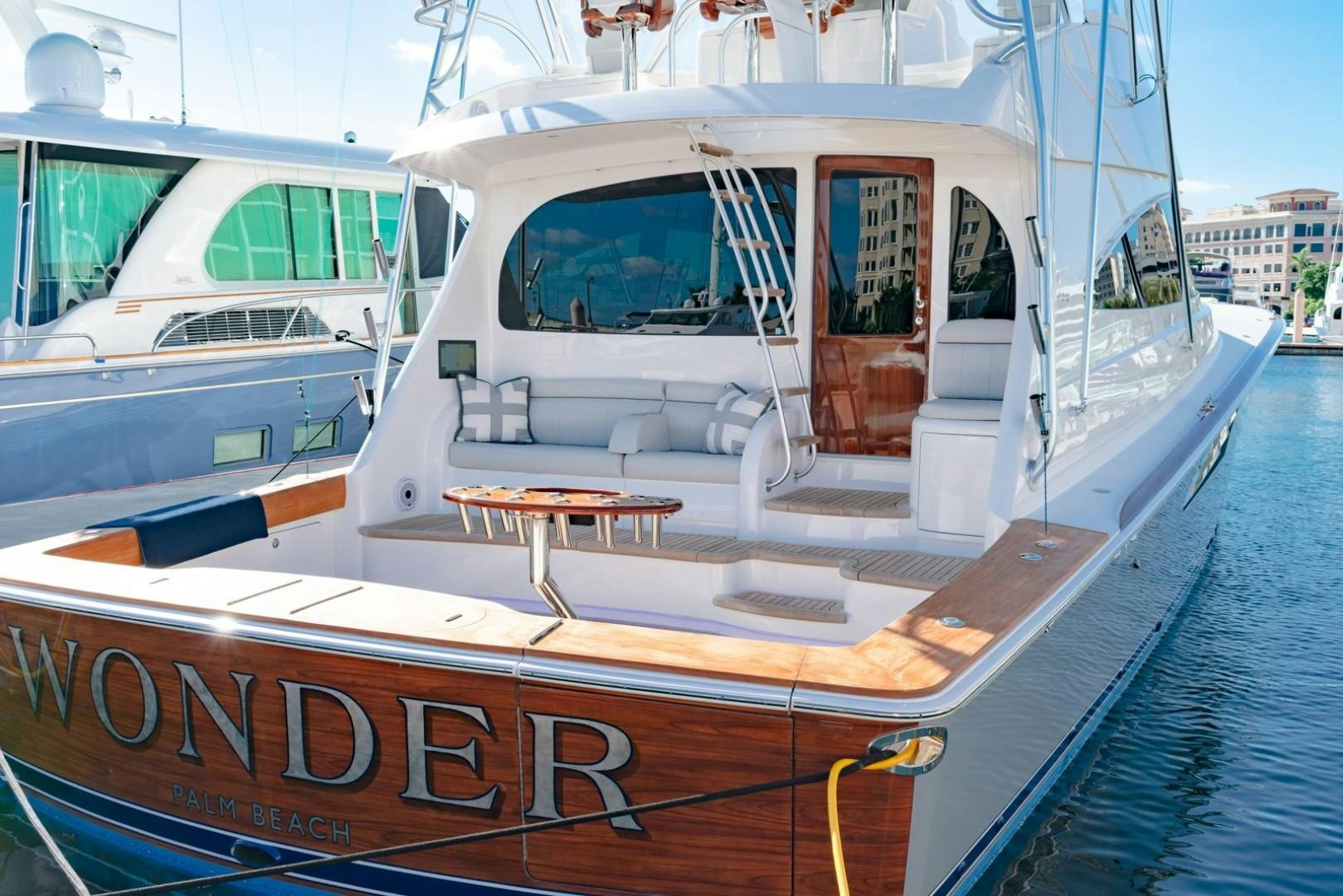 a boat docked at a pier aboard WONDER Yacht for Sale