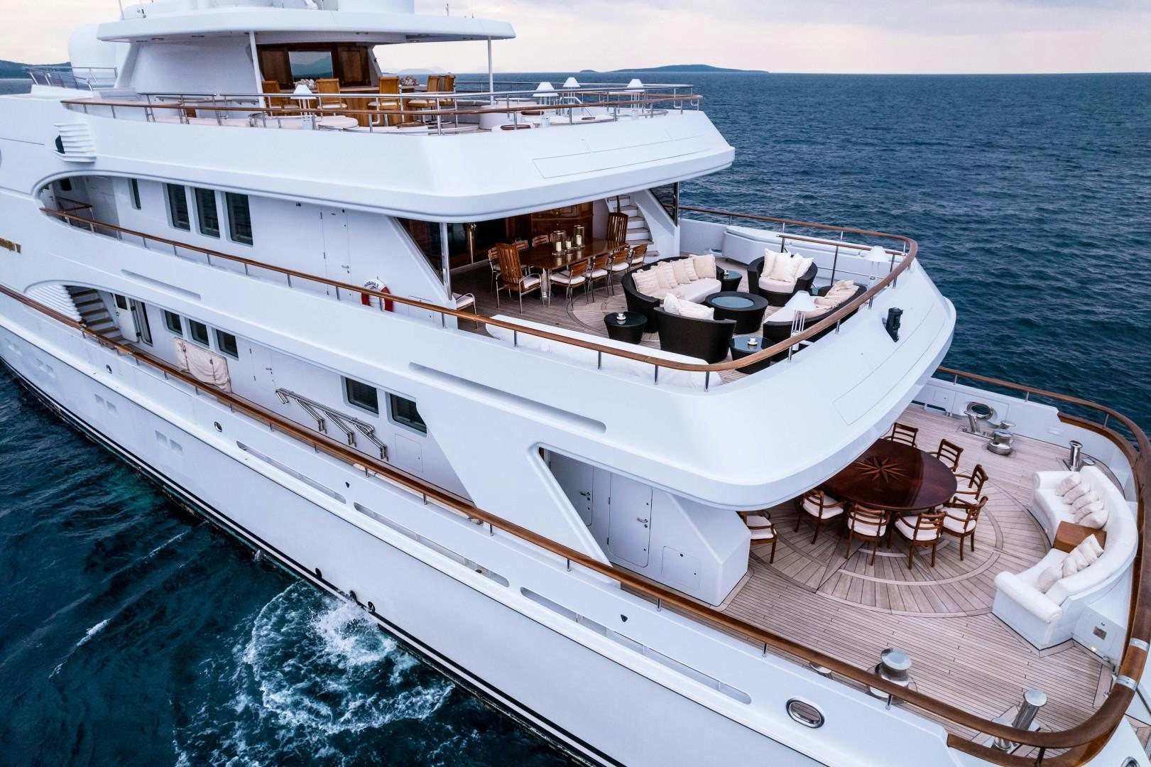a large white boat on the water aboard FARIBANA V Yacht for Sale