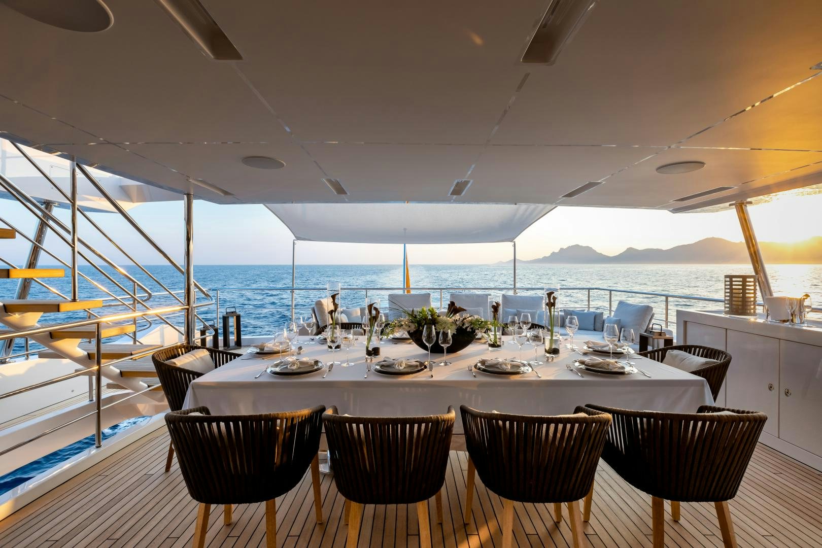 a dining table on a boat aboard JACOZAMI Yacht for Sale