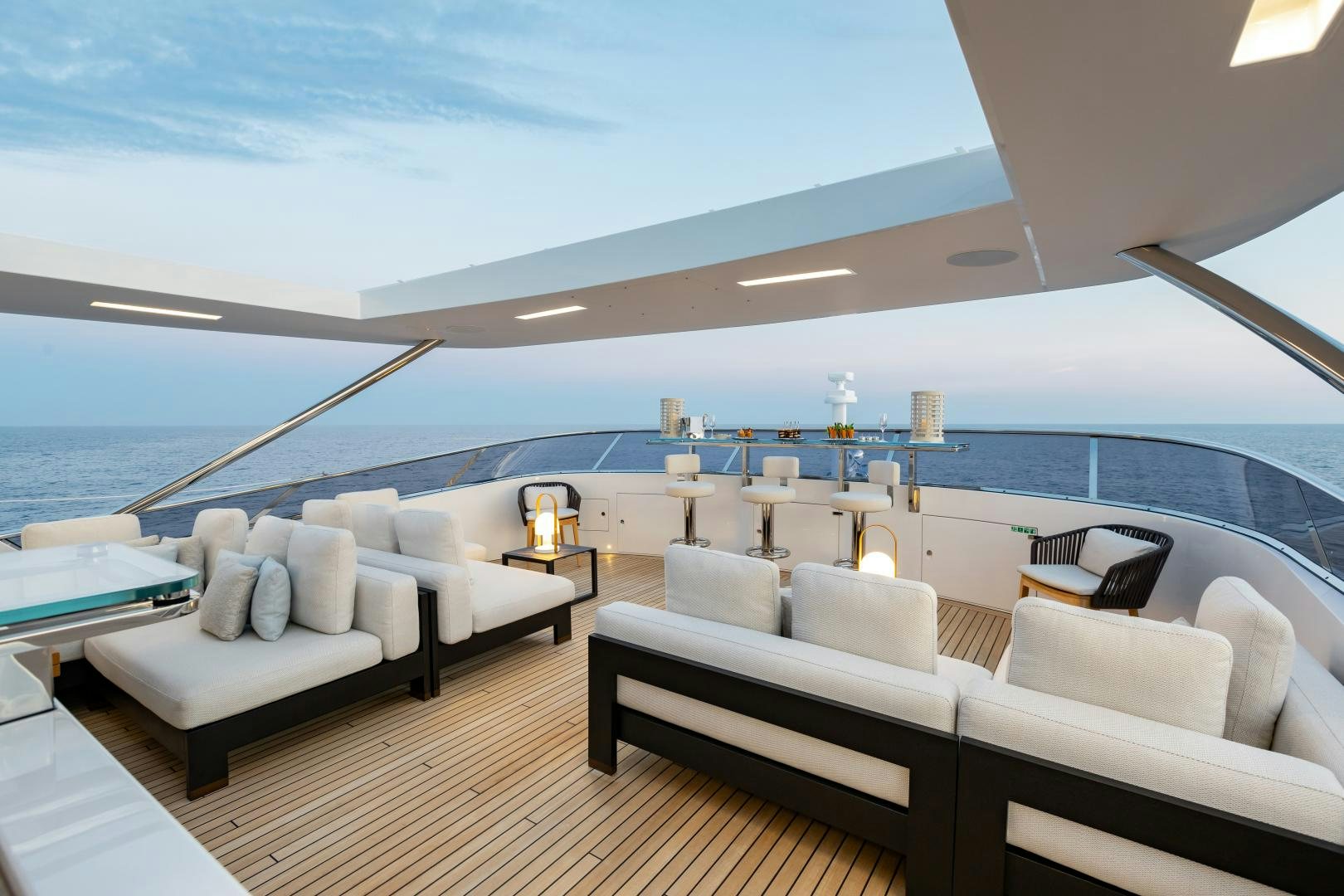 a large living room with a large ocean view aboard JACOZAMI Yacht for Sale