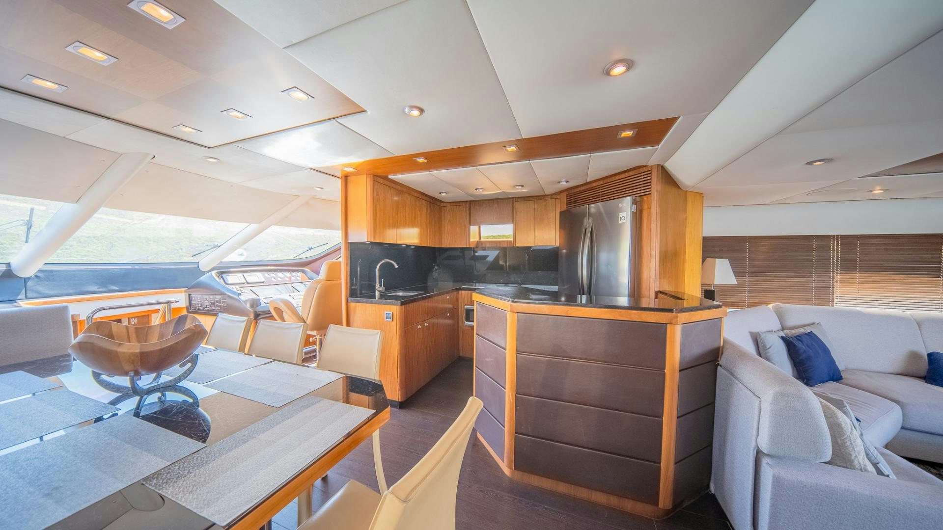 a large kitchen with a large island aboard GOOD LACK Yacht for Sale