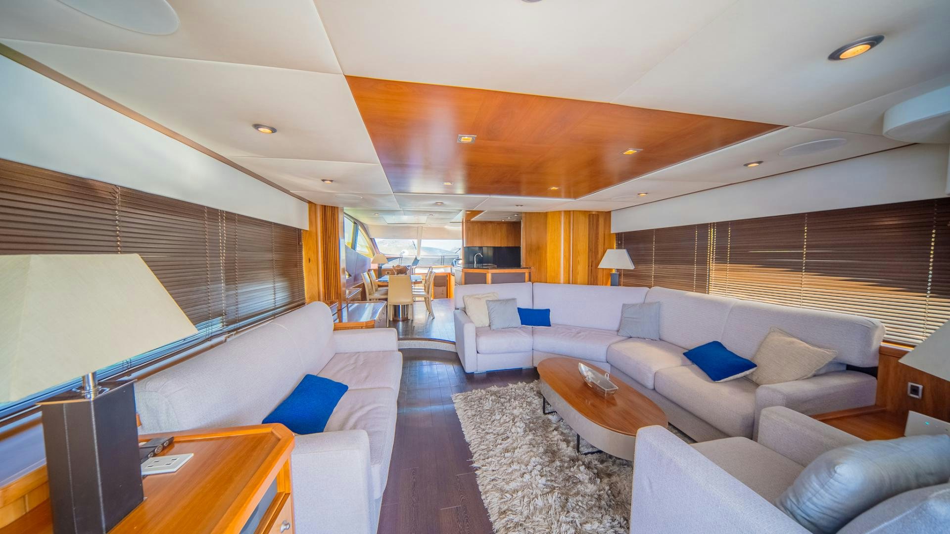 a large living room with a large window aboard GOOD LACK Yacht for Sale