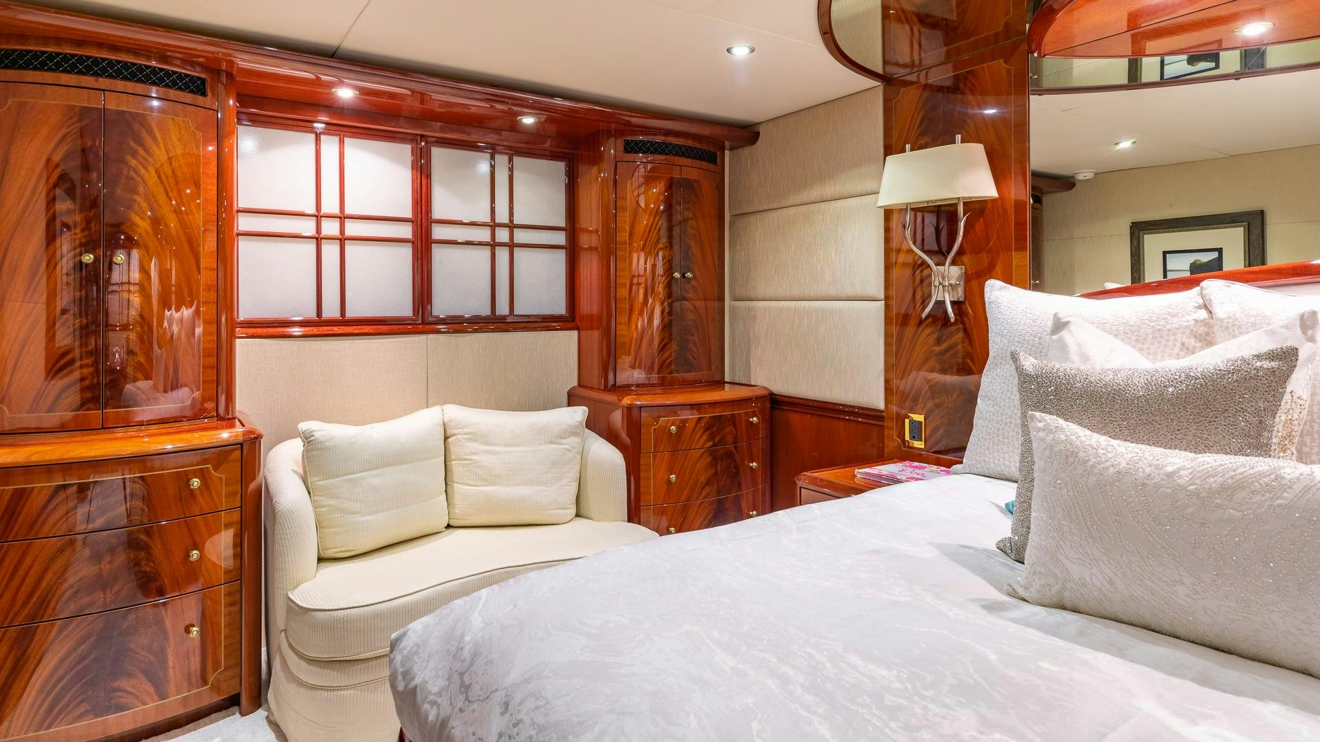 a room with two beds aboard HOPE FLOATS Yacht for Sale
