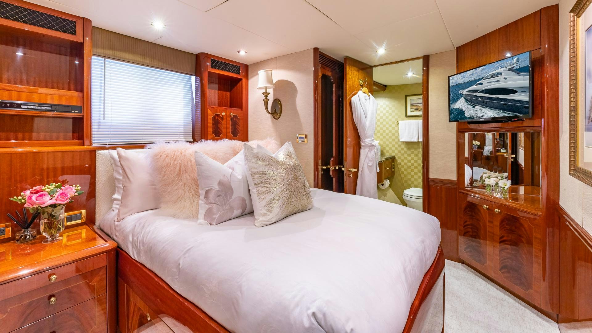 a bed in a room aboard HOPE FLOATS Yacht for Sale