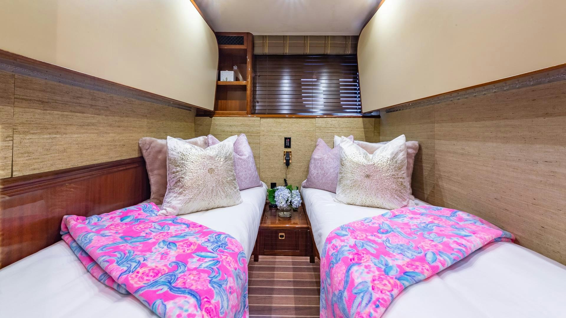 a room with two beds aboard HOPE FLOATS Yacht for Sale
