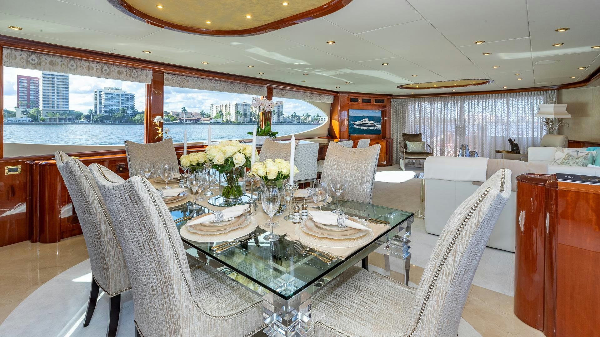 a table set for a meal aboard HOPE FLOATS Yacht for Sale