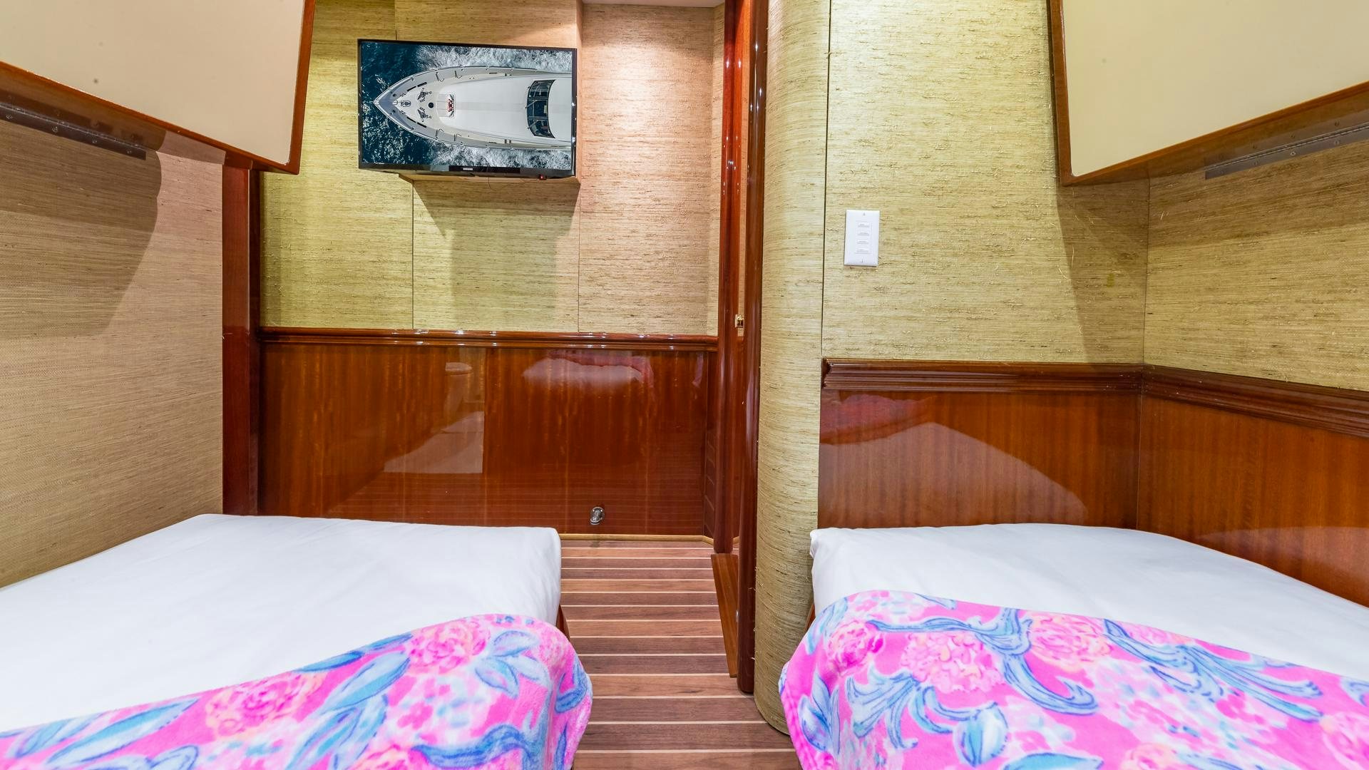 a room with wooden walls aboard HOPE FLOATS Yacht for Sale