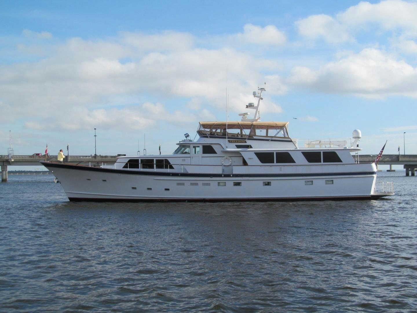 a white boat in the water aboard FREEDOM Yacht for Sale