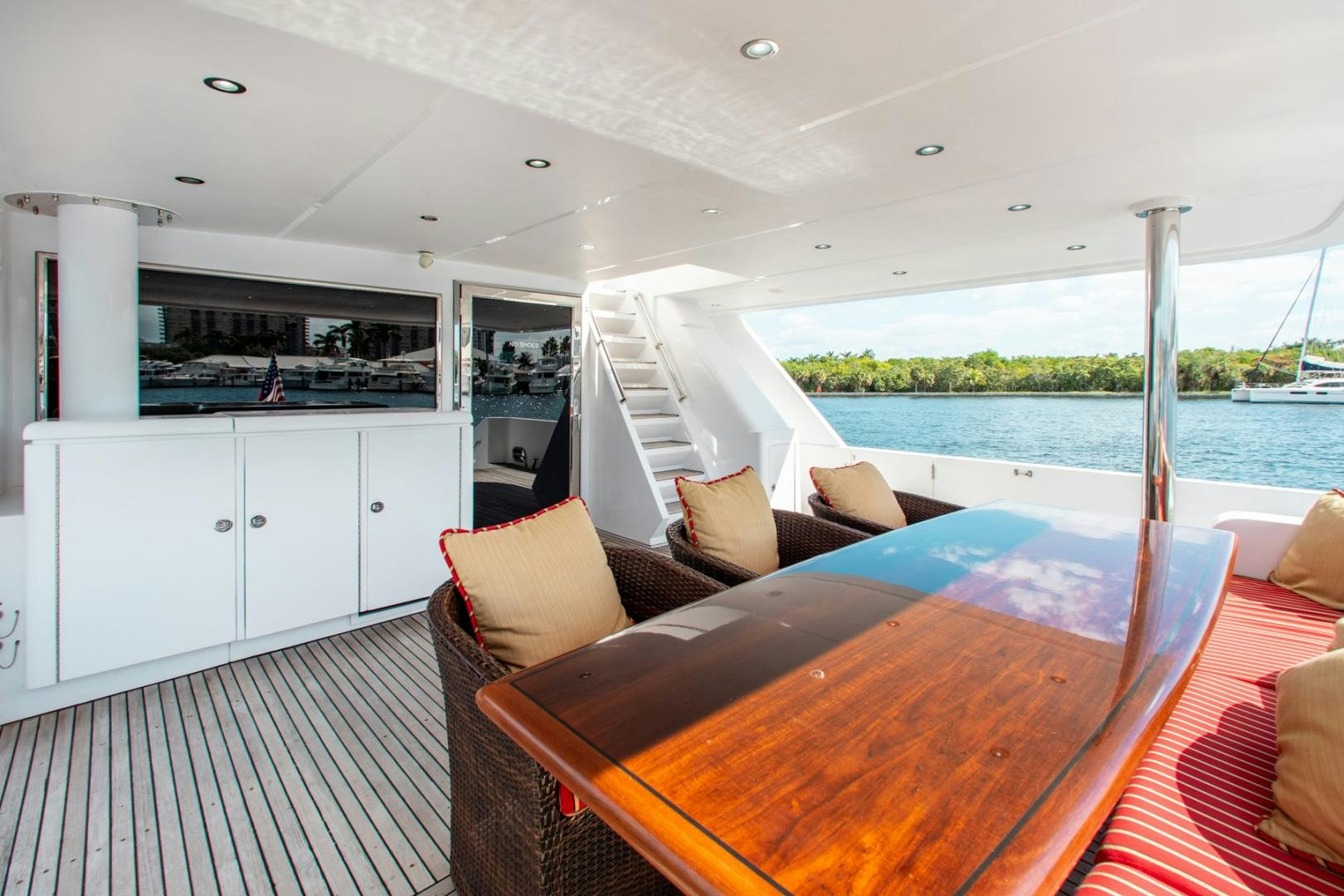a large open living room with a large open window aboard BOXES II Yacht for Sale