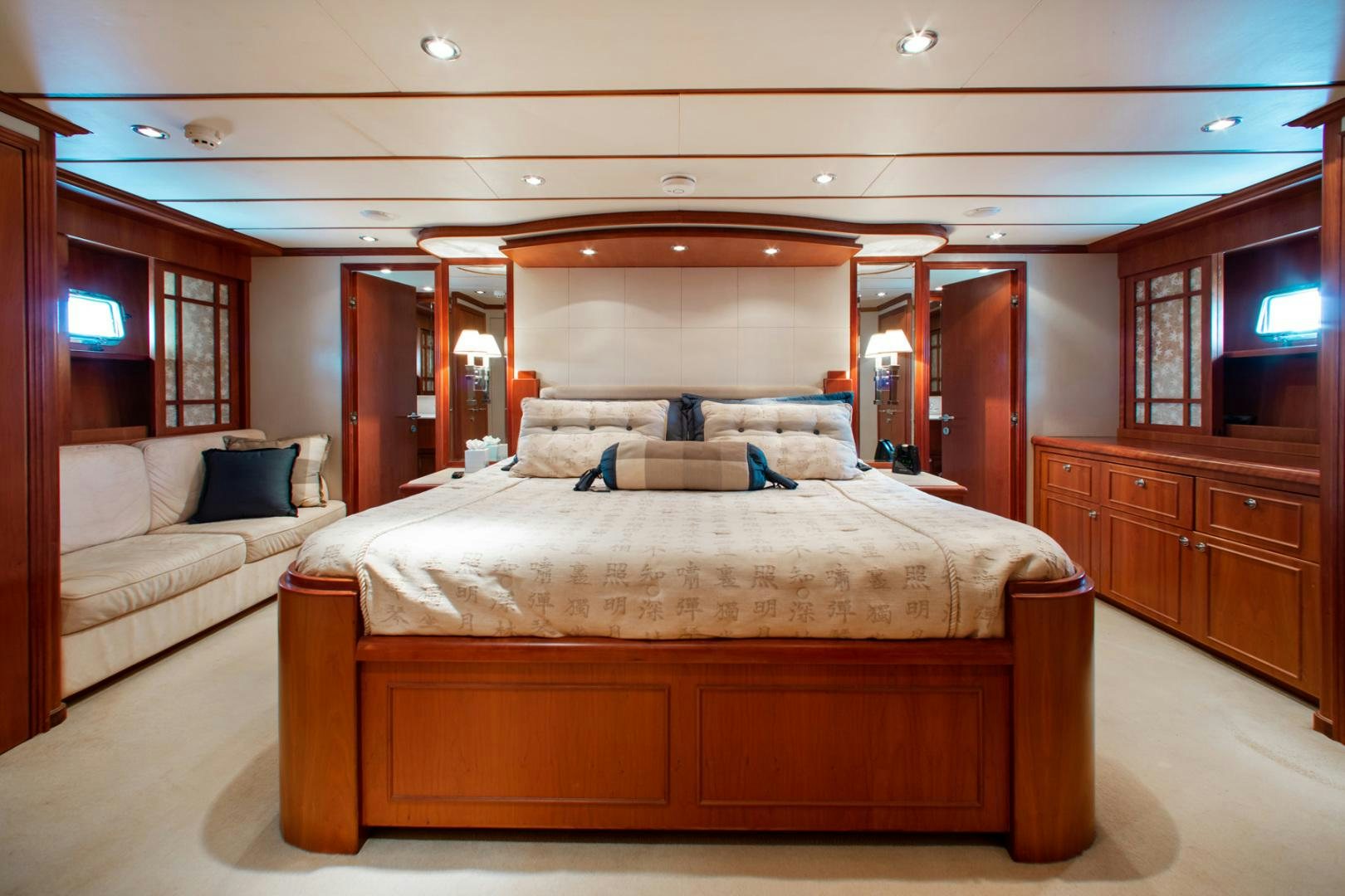 a bed in a room aboard BOXES II Yacht for Sale