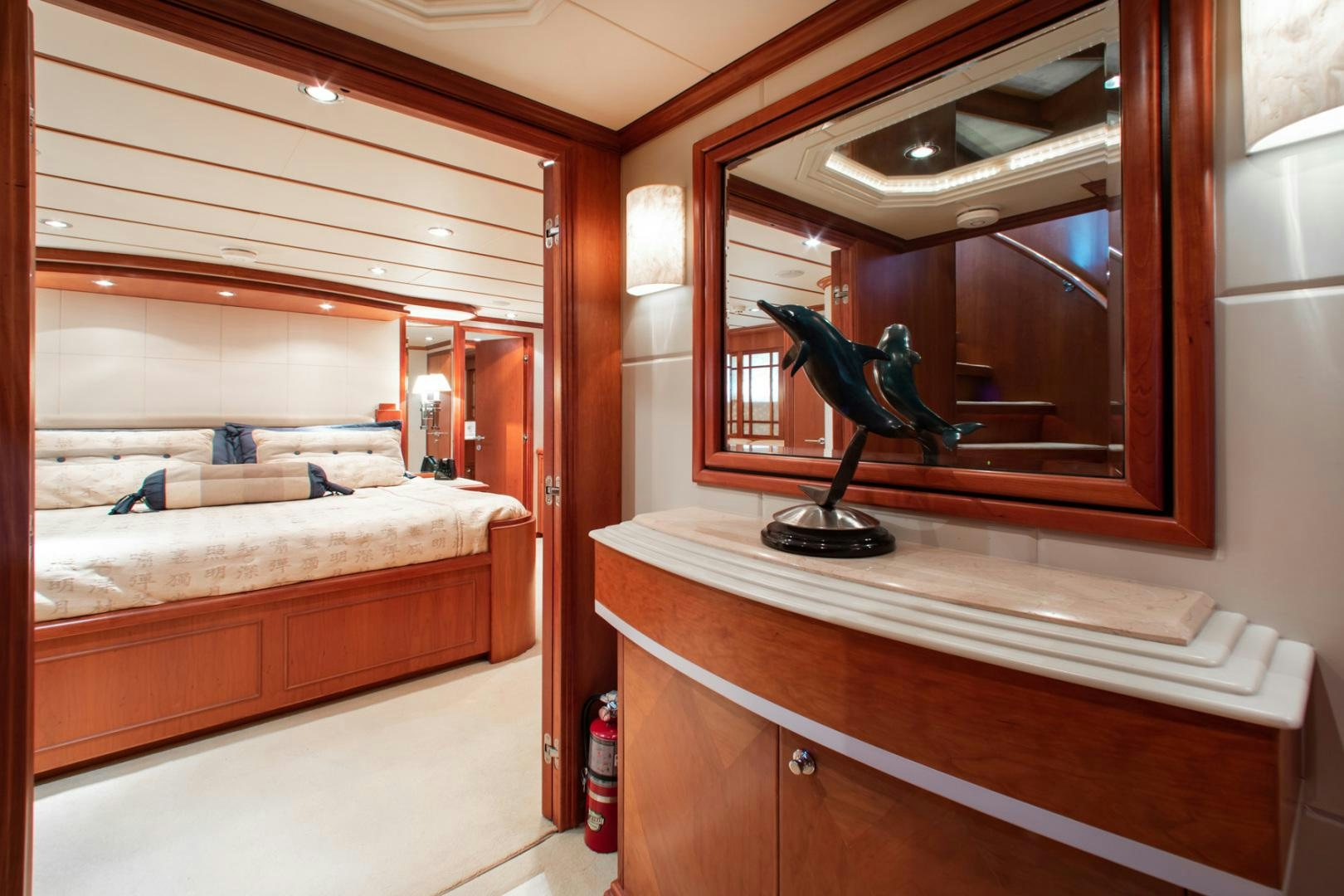 a mirror above a dresser aboard BOXES II Yacht for Sale