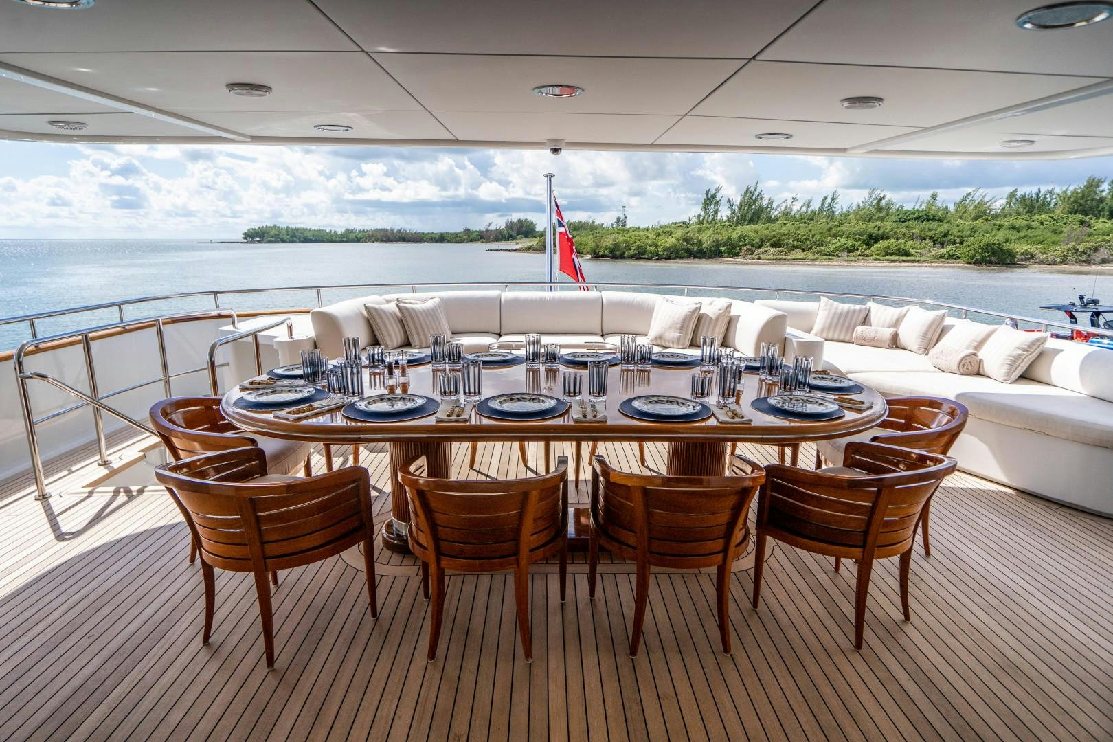 a table set for a dinner party aboard ARTEMISEA Yacht for Sale