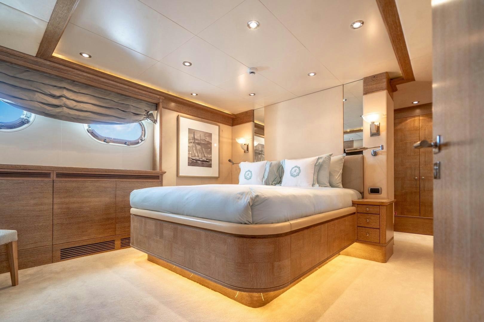 a bed in a room aboard ARTEMISEA Yacht for Sale