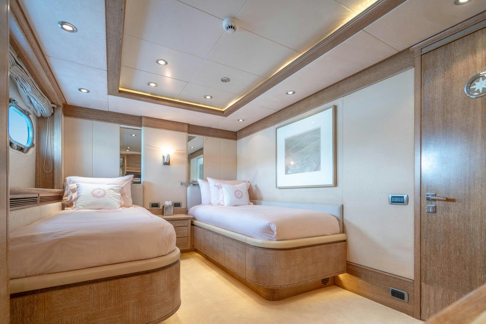 a room with two beds aboard ARTEMISEA Yacht for Sale