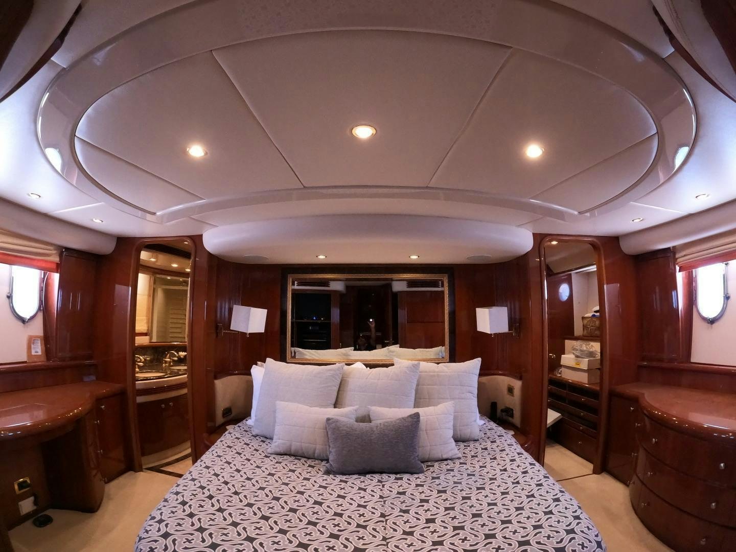 a large bed in a hotel room aboard AZURE Yacht for Sale