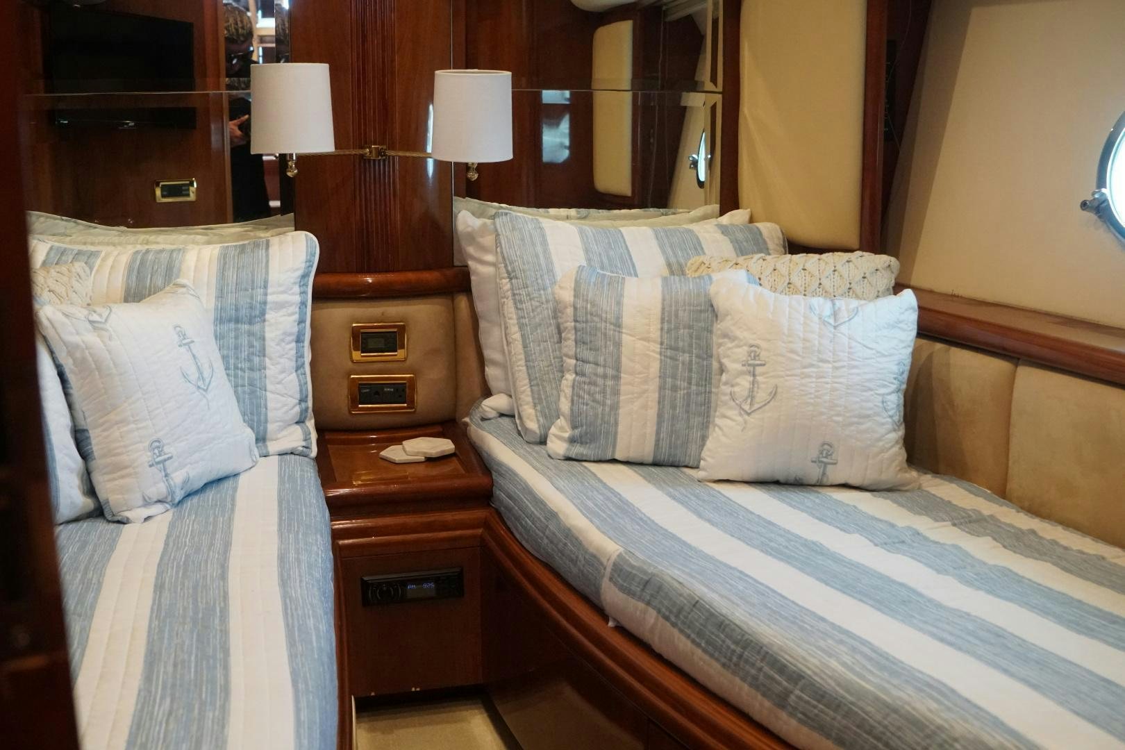 a couple of beds in a hotel room aboard AZURE Yacht for Sale