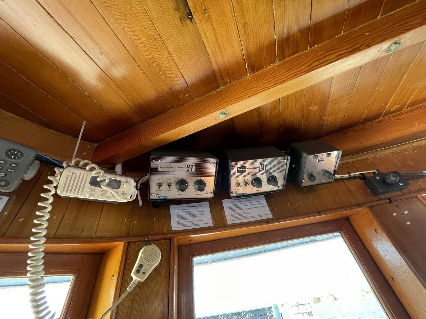 a group of electrical devices on a table aboard SACAJAWEA Yacht for Sale