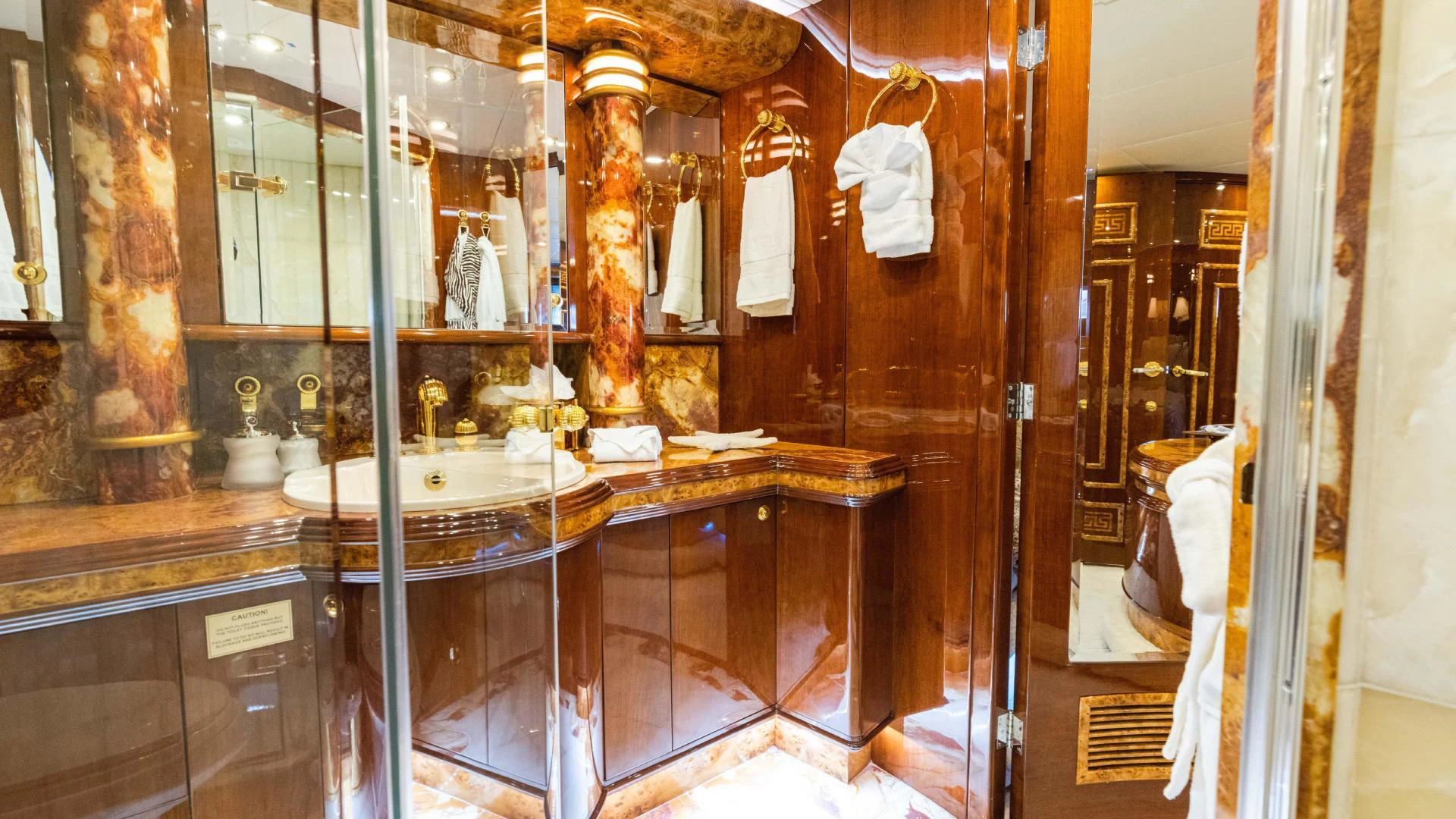 a large display case with a glass display case aboard ARTHUR’S WAY Yacht for Sale