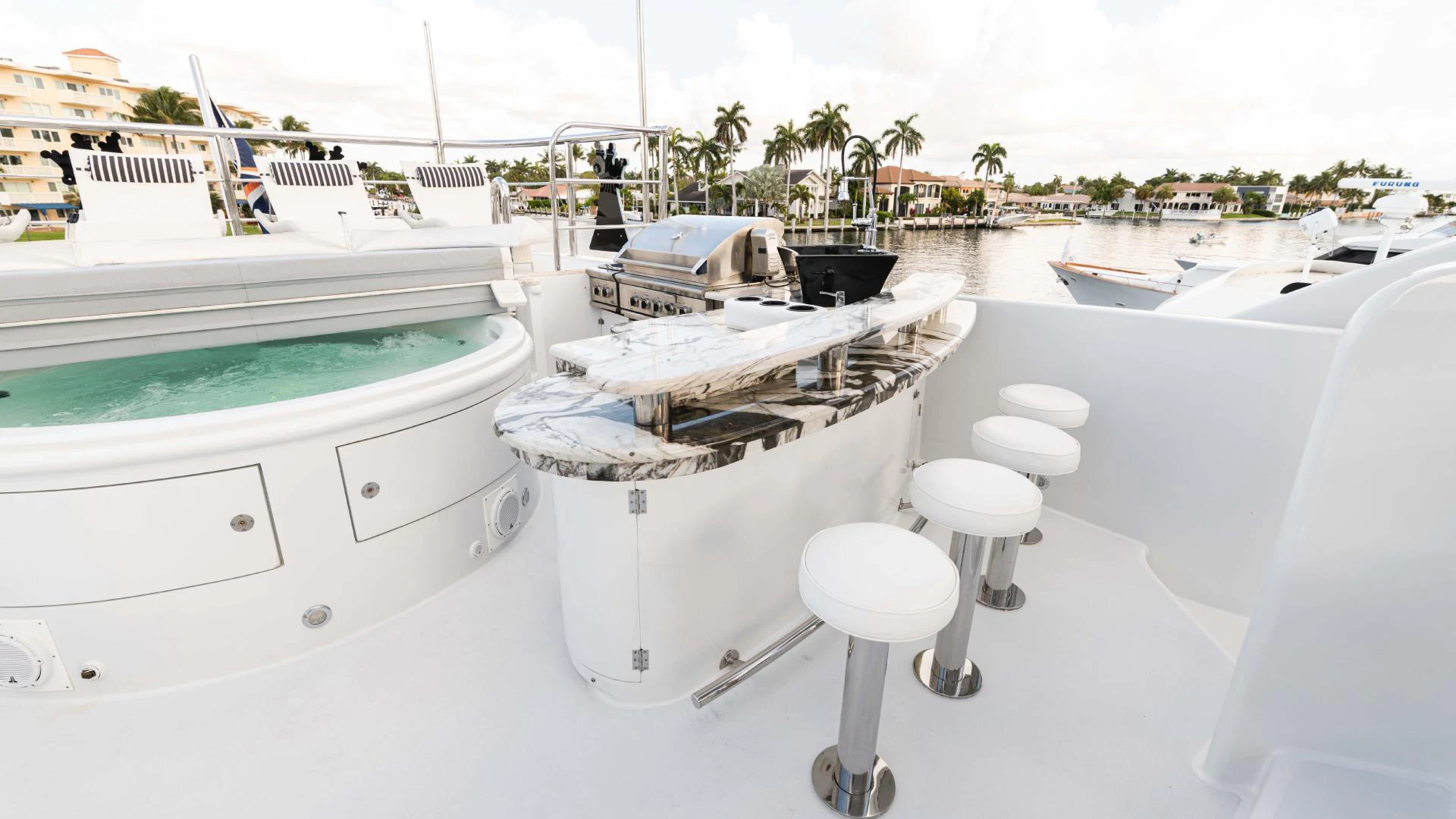 a white bathtub with a white sink and white tile backsplash aboard ARTHUR’S WAY Yacht for Sale